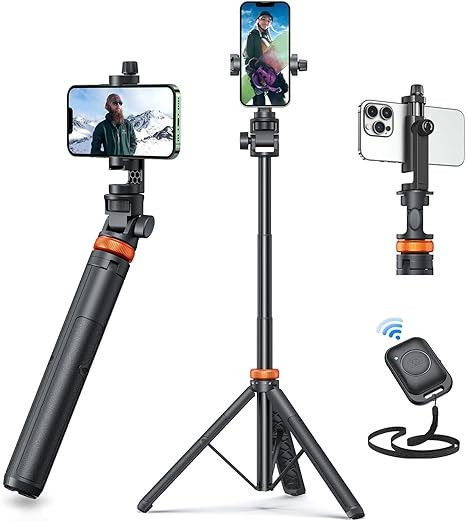 EUCOS 62" Phone Tripod, Tripod for iPhone & Selfie Stick with Remote, Extendable Cell Phone Stand & Ultimate Phone Holder, Solidest Phone Stand Compatible with iPhone/Android