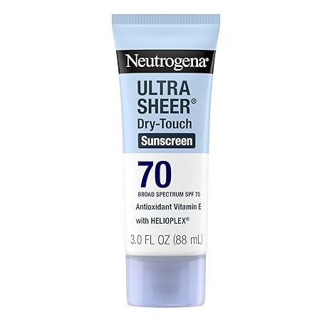 Neutrogena Ultra Sheer Dry-Touch Sunscreen Lotion SPF 70, Broad Spectrum, Water Resistant 80 Min, Oil-Free, Oxybenzone-Free, Non-Comedogenic, Matte Finish, Body Sunscreen, Travel Size 3 Fl Oz