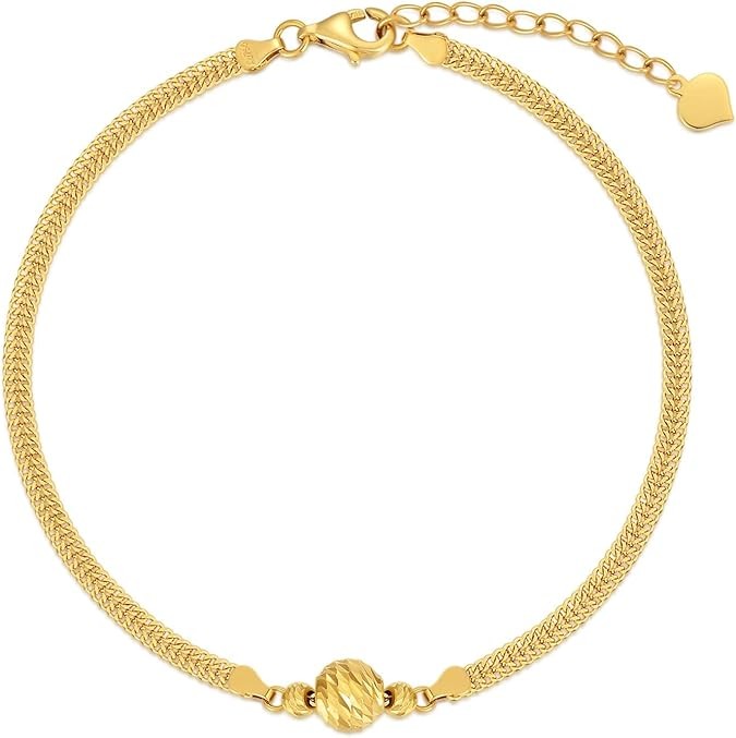 18K Solid Gold Mesh-link Chain Anklets for Women, 2.4mm Gold Italian Durable Chain Ankle Bracelet with Lobster Claw Jewelry Anniversary Birthday Jewelry Gift for Her 8"-10"