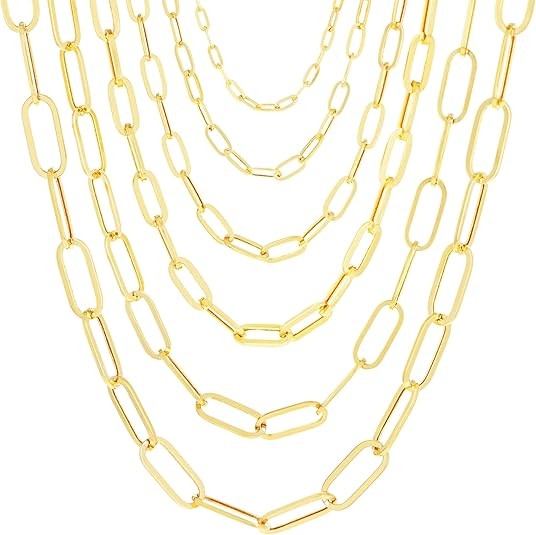 Nuragold 10k Real Yellow Gold Paperclip 2mm Elongated Cable Link Necklace (16"-24") Dainty Italian Jewelry for Men & Women
