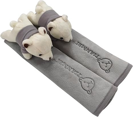 Tianmei 2Pcs Bear Doll Styling Faux Suede Car Seat Belt Strap Cover Shoulder Strap Pad (Gray Color)