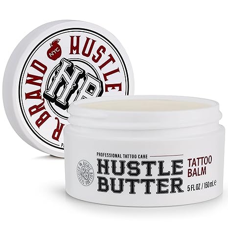 Hustle Butter Tattoo Aftercare 5oz Tattoo Balm, Heals + Protects New Tattoos and Rejuvenates Older Tattoos - 100% Vegan Cream No-Petroleum