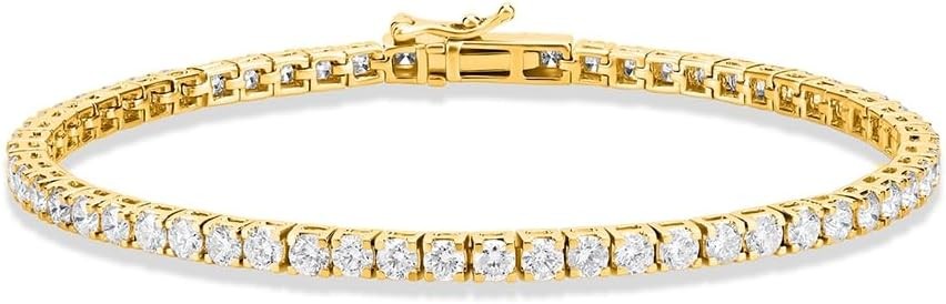5 Carat - 10 Carat Lab Grown Diamond Tennis Bracelet | 14K Yellow Gold Four prong Link Tennis Bracelet Size 6.5 To 8 inch | E-F color and VS1 clarity