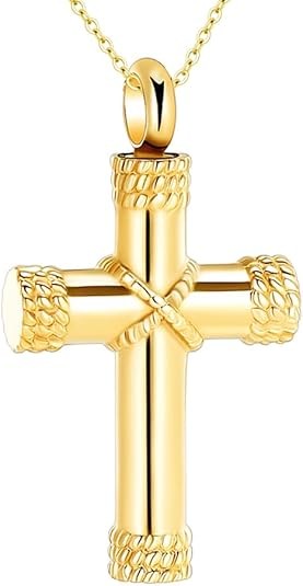 10K 14K 18K Yellow Gold Cross Urn Necklaces for Ashes Cross Cremation Jewelry Memorial Keepsake Pendant Necklace for Men Women