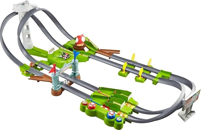 Hot Wheels Mario Kart Circuit Track Set & 2 Toy Vehicles, Racing Playset Includes Booster, Plus Mario & Yoshi Karts (Amazon Exclusive)