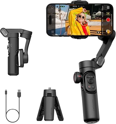 AOCHUAN Gimbal Stabilizer for iPhone Gimbal, Smartphone w/Focus Wheel Face/Object Tracking for iPhone 17 16 15 Pro Max/Android Foldable 3-Axis Handheld Phone Stabilizer for Video Recording -Smart XE