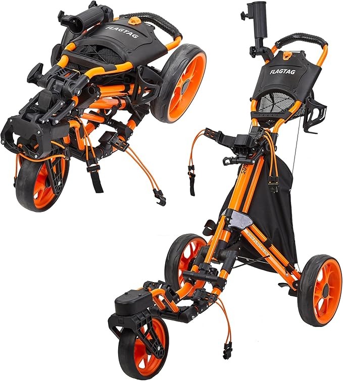 FLAGTAG Golf Push Cart 3 Wheel with 360 Swivel Front Wheel,Lightweight and Foldable Walking Golf Cart，One-Click Foldable,with Foot Brake