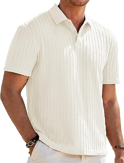 JMIERR Mens Casual Polo Shirt Summer Short Sleeve Vacation Button Beach Knit Stretchy Golf Shirts