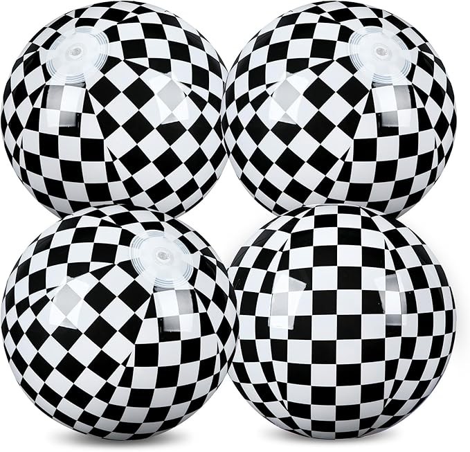 Hollowfly 2 Pack Black and White Beach Balls 11.8" Checkered Flag Themed Inflatable Beach Ball Bulk Race Car Birthday Party Supplies for Summer Pool Party End of the Year Decoration Favor