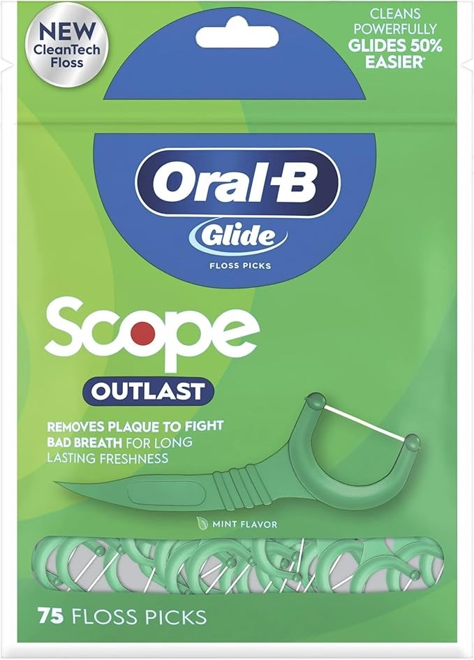 Oral-B Glide Complete Floss Picks, Dental Floss Picks, Scope Outlast, 75-ct, Toothpicks Floss Picks