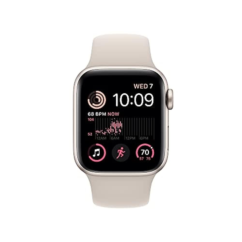 Apple Watch SE (2nd generation) [GPS 40mm] Smart watch with Starlight aluminum case and Starlight sports strap-medium size. Fitness and sleep tracker, collision detection, heart rate monitoring ...