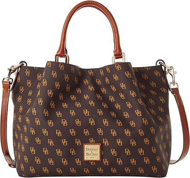 Dooney & Bourke Women's Gretta Brenna Satchel in Coated Cotton, Large Handbag with Adjustable Detachable Shoulder Strap