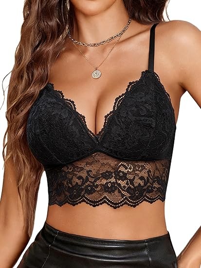 Avidlove Lace Bralettes for Women V Neck Spaghetti Strap Bra Unpadded Tops Sexy Cami Crop Top Going Out Lingerie