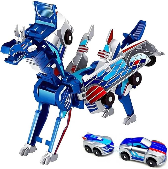 Collision Transforming Dinosaur Car Toy – 2 Cars Crash & Transform into Dinosaur Robot Toys for Kids – Fun Gift for Boys & Girls, Birthday & Christmas,Easter Basket Stuffers (Blue Dragon)
