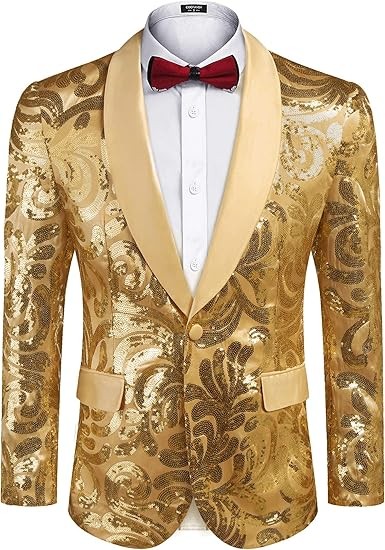 COOFANDY Men's Sequin Blazer Sparkly Glitter Jacket Shiny Floral Suit Jacket Stylish Party Wedding Banquet Prom Tuxedo