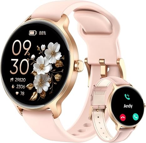 Smart Watch for Women, 1.27" AMOLED Screen Smartwatch with Answer/Make Call for iPhone/Android/Samsung, Fitness Tracker with 120+ Sport Modes, Heart Rate/Sleep/Health Monitor, IP68 Waterproof, 2 Bands