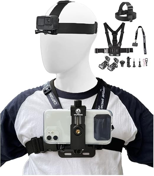 Phone Chest Mount Head Strap Accessories - Vlogging Kit for iPhone,POV Phone Holder Compatible With iPhone 17 Pro Max Plus 16 15 14 - Hands Free Body Camera Mount for Immersive Fishing Video Recording