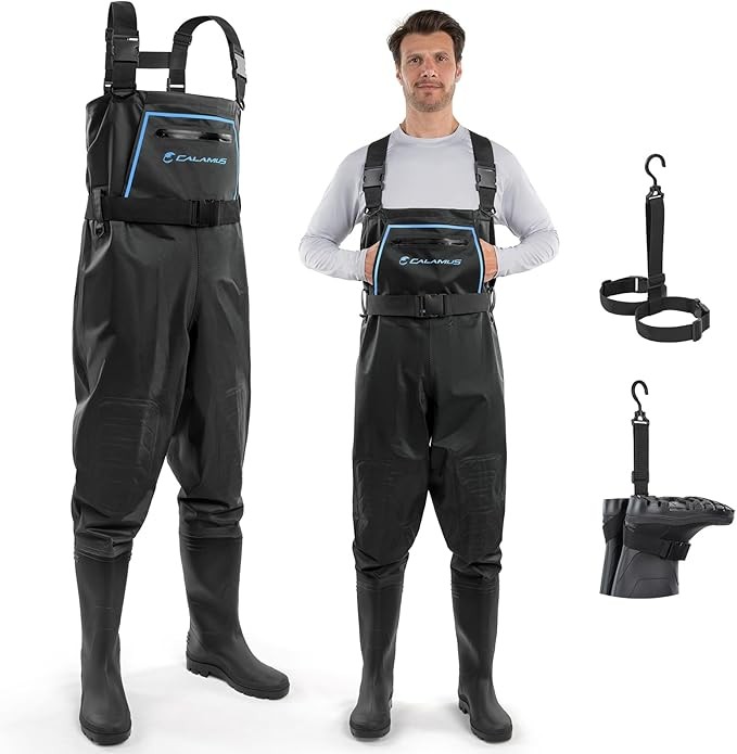 Calamus WaveWalker Fishing Waders for Men & Women, 100% Waterproof PVC Waders with Slip-Resistant Boots, Tear-Resistant Nylon
