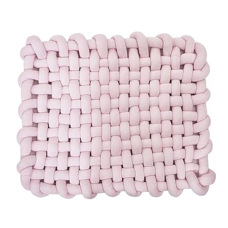 Wonder Space Knotted Braided Plush Mat, Baby Infant Newborn Tummy Time Playing Nursery Rug Knot Floor Cushion, Handmade Pure Soft Fabric, Fashion Cute Toddler Children Room Decor, Pink