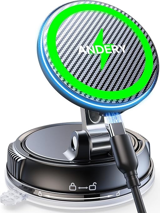 ANDERY Only for iPhone Magsafe Car Mount Charger [15W Wireless Faster Charging, 78+LBS Strongest Suction, 2400gf Strongest Magnetic] 360° Adjustable Car Phone Holder for iPhone 17-12 Pro Max Plus Air