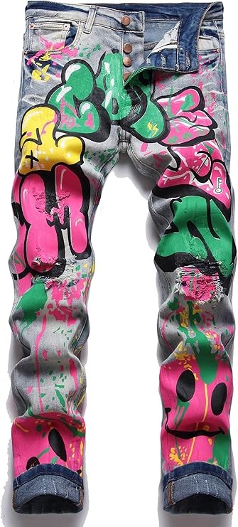 Enrica Men's Casual Printed Jeans Skinny Denim Pants