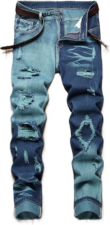 Men's Ripped Jeans Regular Fit Distressed Slim Straight Leg Stacked Biker Fashion Comfort Denim Pants