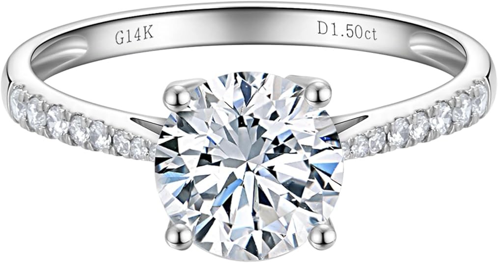 Side Stones 1 to 2 Carat 14K White Gold IGI Certified LAB Grown Diamond Engagement Rings, Lab Created Diamond Anniversary Wedding Promise Rings Jewelry Gift for Women, D E F Color, VVS1-VS1 Clarity
