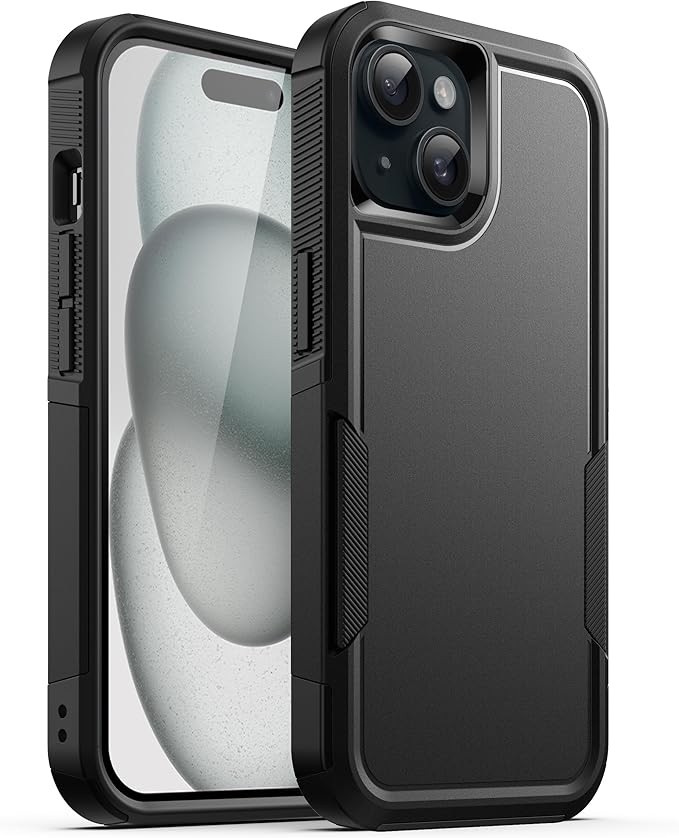 JETech Case for iPhone 15 6.1-Inch, Heavy Duty Dual-Layer Rugged Protection, Shockproof Protective Tough Phone Cover with Matte Back (Black)