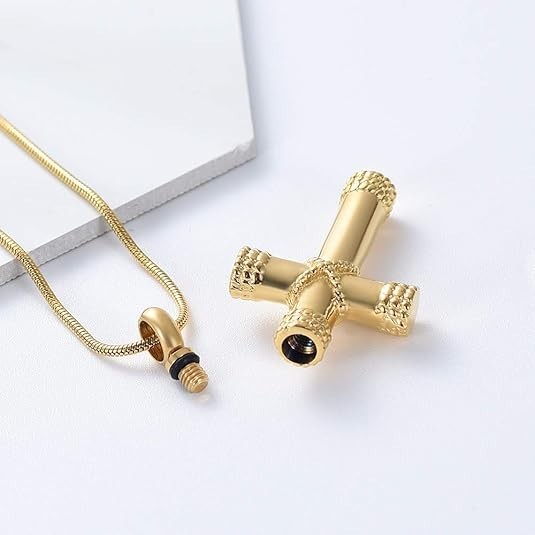 10K 14K 18K Yellow Gold Cross Urn Necklaces for Ashes Cross Cremation Jewelry Memorial Keepsake Pendant Necklace for Men Women