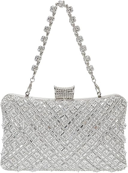 Women Sparkly Rhinestone Clutch with Chains, Glitter Evening Handbag Purse Shoulder Bag for Wedding Party Prom