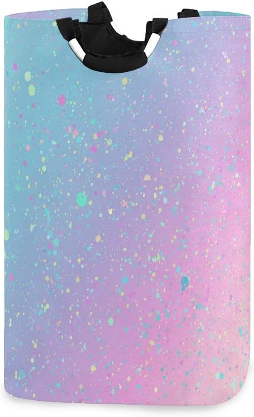 senya Large Storage Basket Collapsible Organizer Bin Laundry Hamper for Nursery Clothes Toys, Unicorn Background with Rainbow