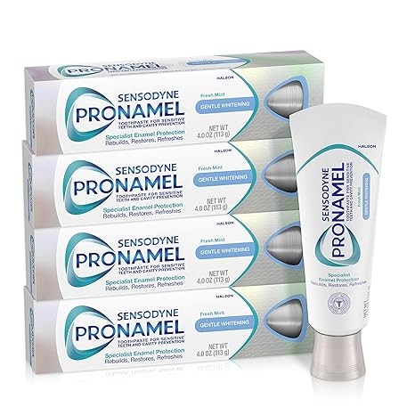 Sensodyne Pronamel Gentle Teeth Whitening Enamel Toothpaste for Sensitive Teeth, to Reharden and Strengthen Enamel, Amazon Exclusive, Fresh Mint - 4 Ounces (Pack of 4)