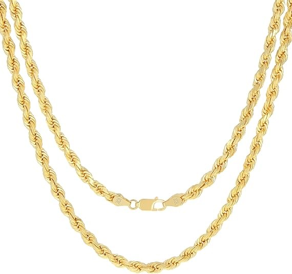 Nuragold 10k Real Yellow Gold 5mm Rope Chain Diamond Cut Necklace (16"-30") Italian Jewelry for Men & Women