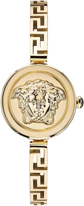 Versace Medusa Secret Collection Luxury Womens Watch Timepieces with a Gold Bracelet and Case Featuring a Black Dial