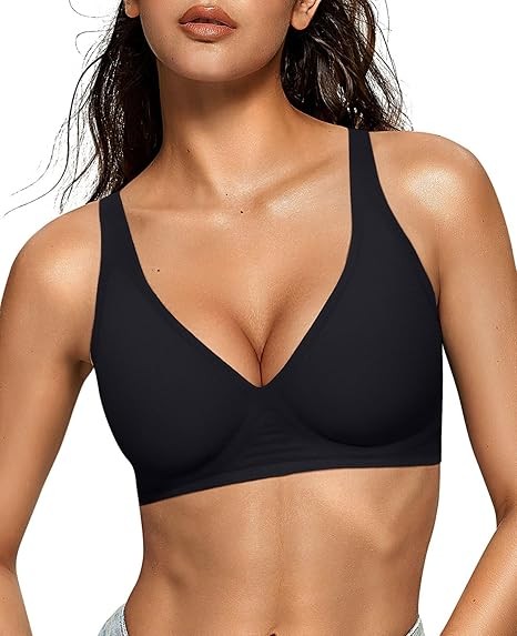 OEAK Womens Deep V Bras Wireless Comfortable Bra Supportive No Underwire Bras Tshirt Push Up Bralettes Plunge Seamless Bra