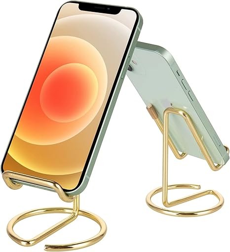 Cell Phone Stand for Desk, Cute Metal Gold Cell Phone Stand Holder Desk Accessories, Compatible with All Mobile Phones, iPhone, iPad