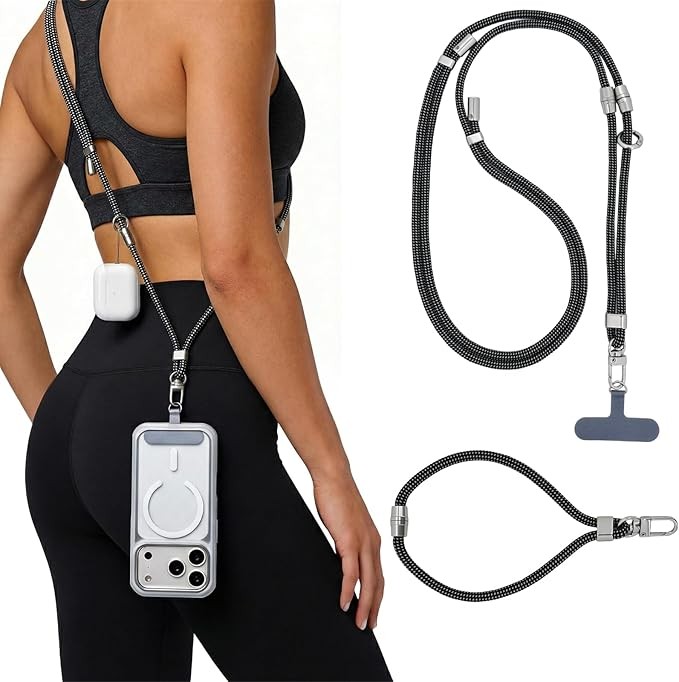 Phone Lanyard & Phone Wrist Strap, 3 in 1 Adjustable Anti Theft Phone Strap for Cell Phone Lanyard, Convertible Crossbody Strap with Locking Knob for Travel Hiking Cycling Climbing (Black)