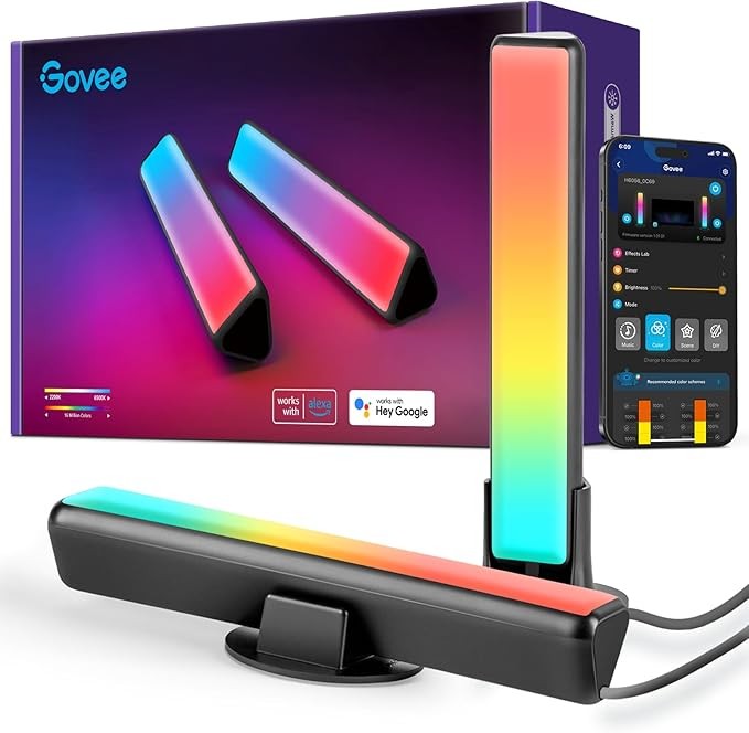 Govee Smart LED Light Bars, Work with Alexa and Google Assistant, RGBICWW WiFi TV Backlights with Scene and Music Modes for Gaming, PC, Room Decoration,Black