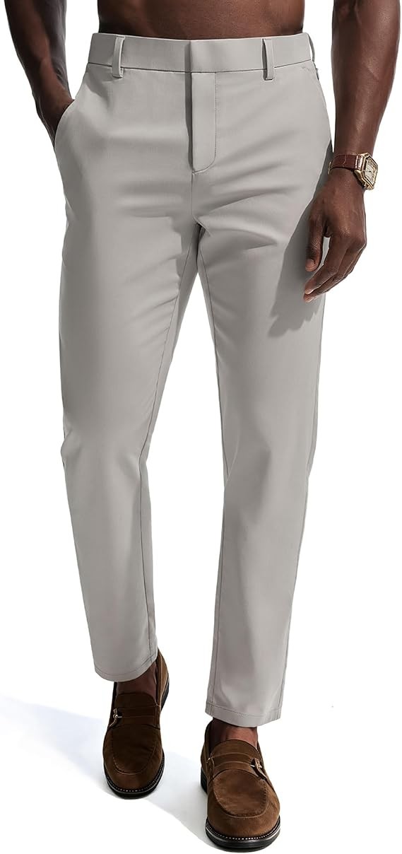 PJ PAUL JONES Mens Dress Pants 4-Way Stretch Tapered Trousers Extended Waist Dress Pant Casual Golf Pants