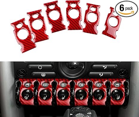 Carbon Fiber Covers Car Center Headlight Door Switches Cover, 6 Pack for MINI Cooper R50 R53 2001-2006, Interior Console Sticker Accessories with Holes, Red