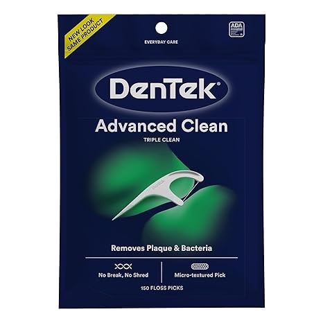 DenTek Advanced Clean Floss Picks with No Break & No Shred Dental Floss, Plaque Remover, 150 Count