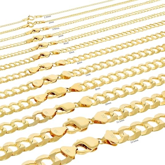 Nuragold 10K Real Yellow Gold Solid Cuban Curb Link Chain Necklace 16"-30" (1.5mm-12mm) Italian Jewelry for Men & Women