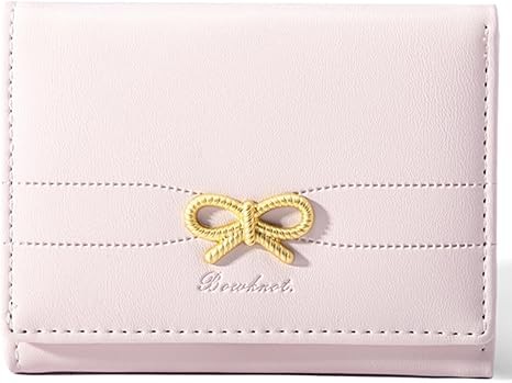 Small Wallets Girls Cute Coquette Bow Wallet Women Aesthetic Credit Card Holder with ID Window, Pink