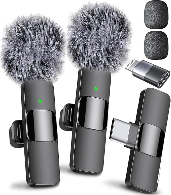 Mini Mic Pro (Latest Model) - Wireless Mini Microphone for iPhone, iPad, Android - 2 Pack Lavalier Microphone for Video Recording - iPhone Mic Crystal Clear Recording with USB-C for Content Creators