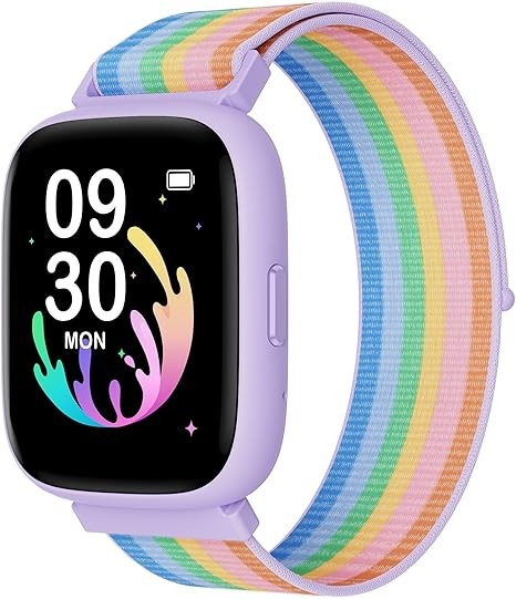 BIGGERFIVE Smart Watch for Kids, 1.8" Fitness Tracker Watch Pedometer, Heart Rate, IP68 Waterproof, Sleep Monitor, Calorie Step Counter, 5 Puzzle Games with/Without APP for Girls Teens 5-16, Nylon