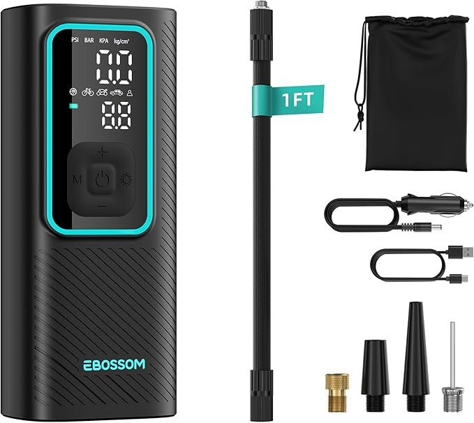 Tire Inflator Portable Air Compressor, 150 PSI Mini Car Air Pump with 6000mAh Battery,12V DC, Pressure Gauge, Cordless Tire Inflator Rechargeable with Display & LED for Car, Motocycle, Bikes, Balls