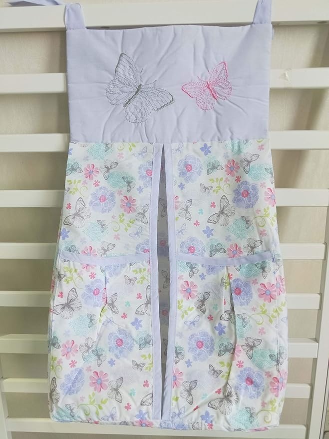 Purple Butterfly Nursery Diaper Stacker 1 PC Floral Butterfly Diaper Hanging Bag for Baby Girl (Purple Butterfly)