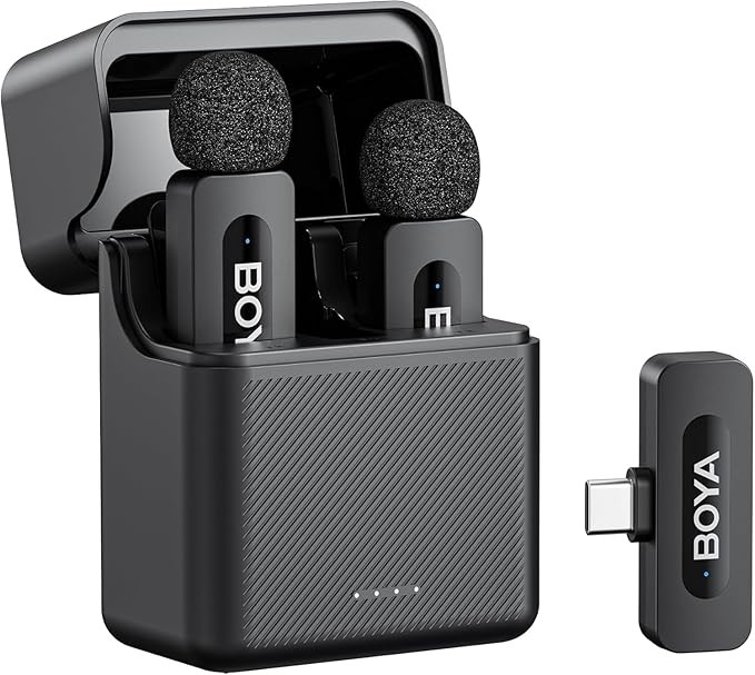 BOYA V30 Wireless Lavalier Microphone for iPhone/Android/PC/Laptop with USB-C Port, 36H Battery Life with Charging Case, Noise Canceling Clip on Lapel Microphone Wireless Mini Mic for Video Recording