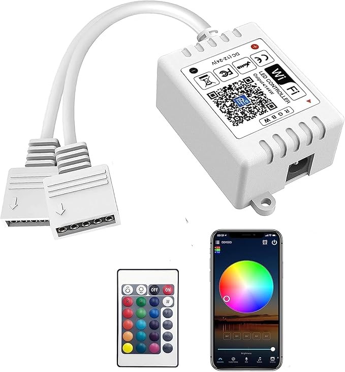 GIDEALED Smart WiFi RGBW LED Controller 2-Output 5 Pin with 24-Key Remote,Compatible with Alexa&Google Assistant,Voice/APP Control Strip Lights for Android/iOS System(WiFi LED Controller Only)