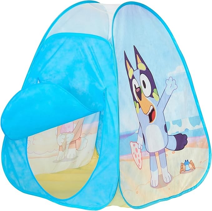 Bluey Pop N Fun Play Tent, 4-Sided Foldable Playhouse with Door, Indoor/Outdoor Play, No Assembly, Toddler Pop Up Tent for Ages 2+